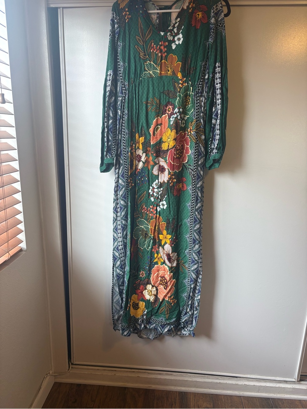 Philosophy Green Floral Maxi Dress with Pink and Yellow Accents